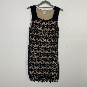 HOSS INTROPIA WOMAN’S BLACK & NUDE CROCHET LACE LINED DRESS SIZE 40.